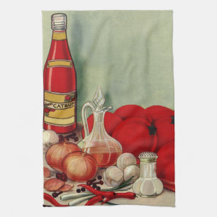 Italienisches Essen Tomaten Zwiebeln Paprika Ketch Küchentuch