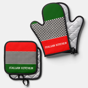 Italienisches Flag Ofenhandschuh & Topflappen-Set