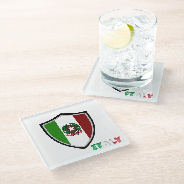 Italienisches Flaggenzeichen Glasuntersetzer (Schrägansicht)