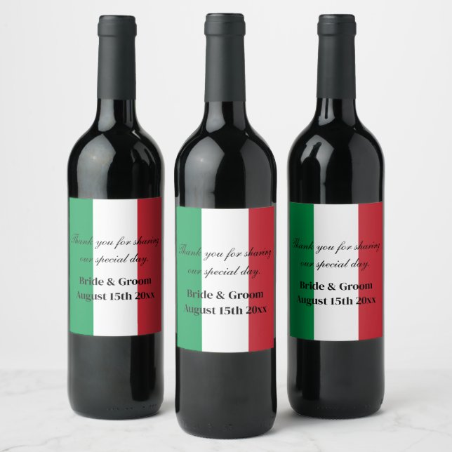 Italienisches Flaschenweinlabel für Hochzeitsfeier Weinetikett (Flaschen)