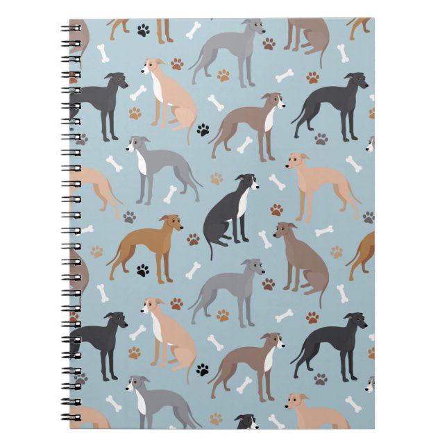 Italienisches Greyhound Dog Bones and Paws Noteboo Notizblock (Vorderseite)
