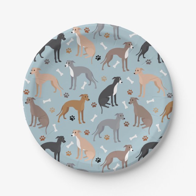 Italienisches Greyhound Dog Bones and Paws Paper P Pappteller (Vorderseite)