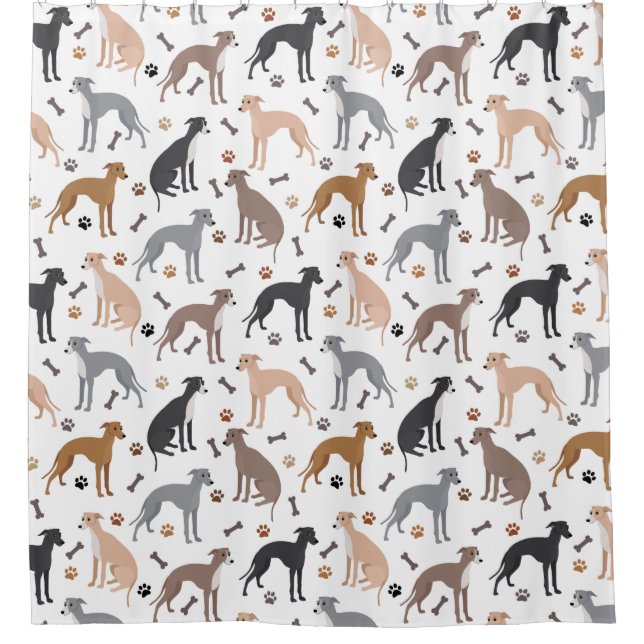 Italienisches Greyhound Dog Bones and Paws Showkur Duschvorhang (Vorderseite)