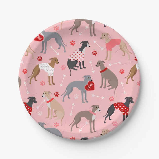 Italienisches Greyhound Valentine Muster Pappteller (Vorderseite)