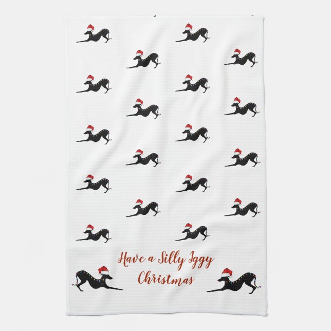 Italienisches Greyhound Weihnachtshandtuch, Iggy H Geschirrtuch (Vertikal)