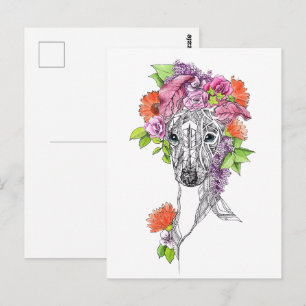 Italienisches Greyhound Whippet Hundportrait Blume Postkarte