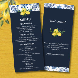 Italienisches Hochzeitsmenü der Marine mediterrane Menükarte