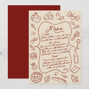 Italienisches Hochzeitsmenü von Hand Menükarte