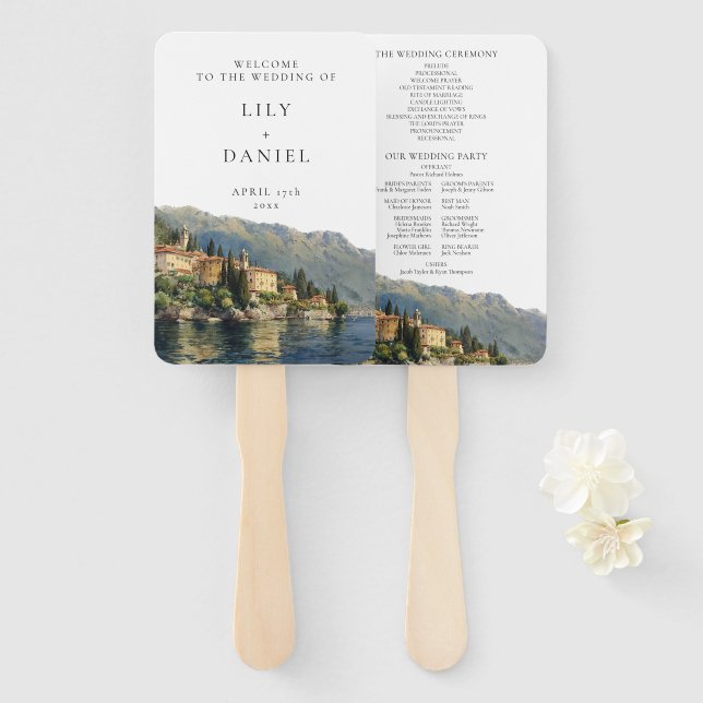 Italienisches Hochzeitsprogramm für Wasserfarben a Fächer (Vorne und Hinten)