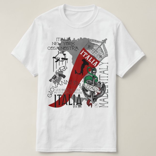 ITALIENISCHES HORN-STIEFEL-KRONEN-T-SHIRT T-Shirt (Design vorne)