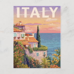 Italienisches Küstendorf im Vintage-Stil bei Sonne Postkarte