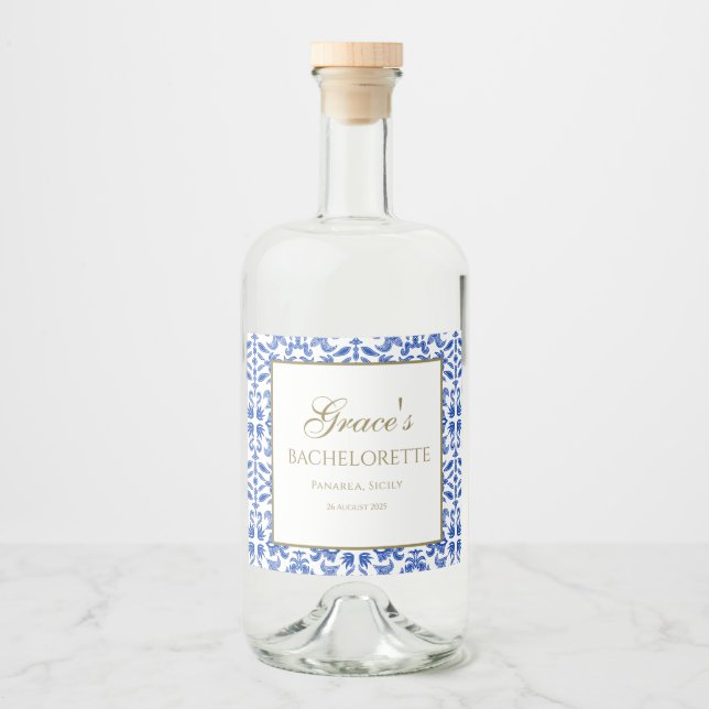 Italienisches Label für blaue und weiße Bacheloret Alkoholflaschenetikett (Vorderseite)