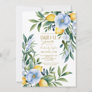 Italienisches Lemon Blue Floral Citrus Brautparty Einladung