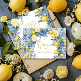 Italienisches Lemon Blue Tiles Italien Brautparty Dankeskarte
