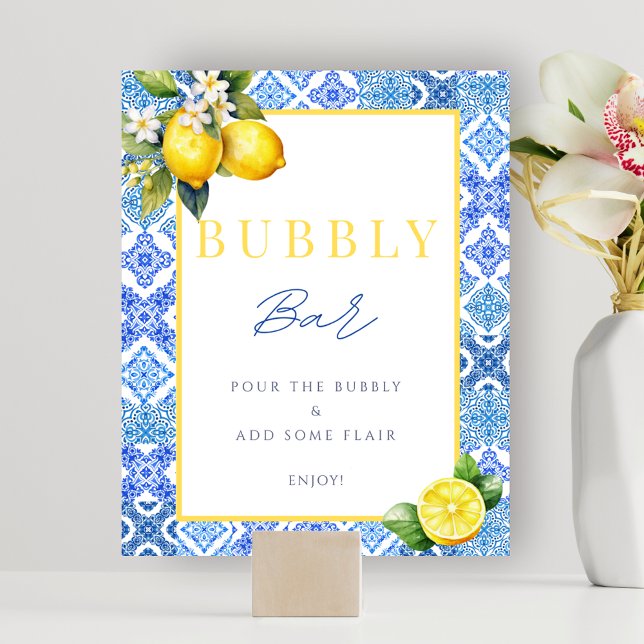 Italienisches Lemon Brautparty Bubbly Bar Sign Pos Poster (Italian Lemon Bridal Shower Bubbly Bar Sign Poster)