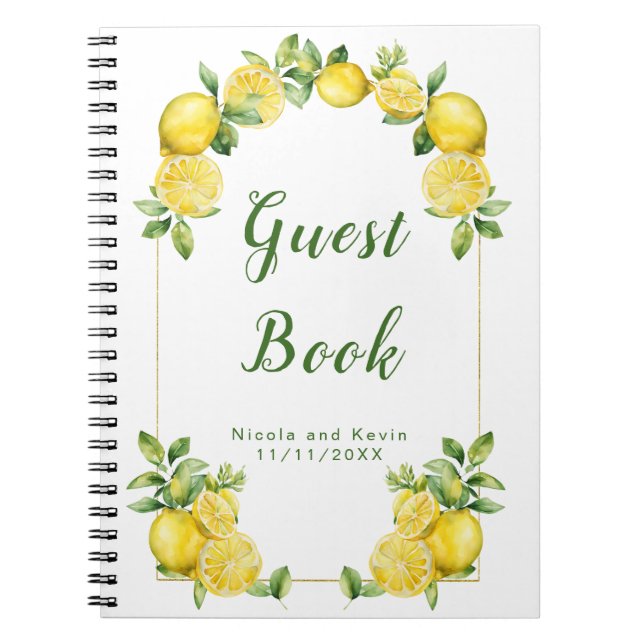 Italienisches Lemon Greenerity Frame Wedding Gäste Notizblock (Vorderseite)