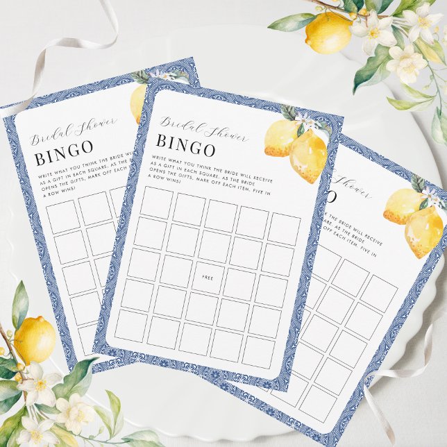 Italienisches Lemons Blue Tile Brautparty Bingo Ga Einladung (Von Creator hochgeladen)