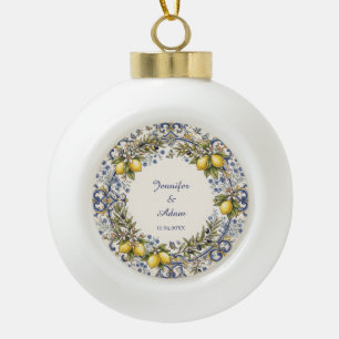 Italienisches Majolika-Design mit Zitronen und Oli Keramik Kugel-Ornament