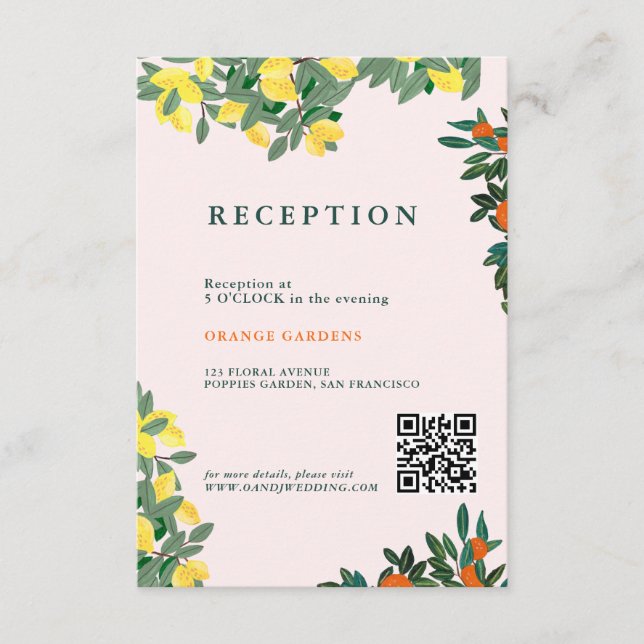 Italienisches Mittelmeer Lemon Pink Wedding Begleitkarte (Vorderseite)