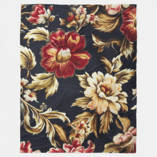 Italienisches opulentes Rot, Weiße Blume Goldene B Fleecedecke