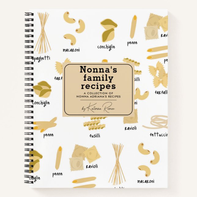 Italienisches Pasta Formen & Namen Rezept Kochbuch Notizbuch (Vorderseite)