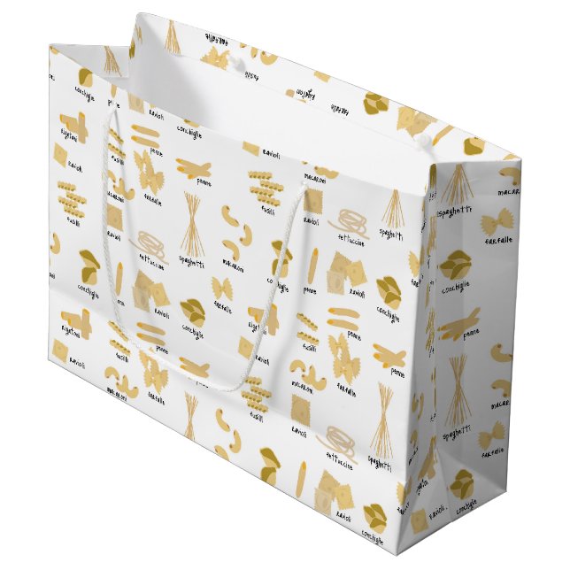 Italienisches Pasta-Gebilde und Namensmuster Große Geschenktüte (Vorderseite Schrägansicht)
