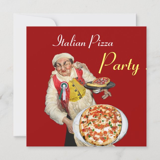 ITALIENISCHES PIZZA-PARTY, RESTAURANT, rot Einladung (Vorderseite)
