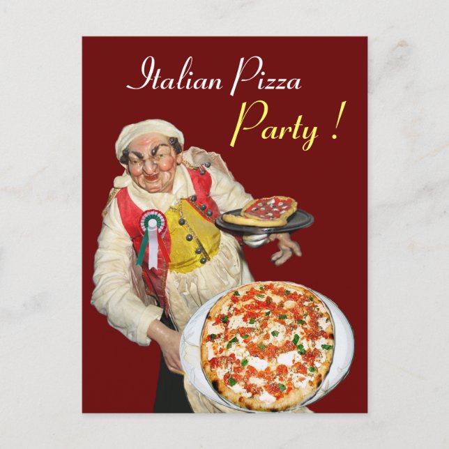ITALIENISCHES PIZZA-PARTY Rotes Rezept Postkarte (Vorderseite)