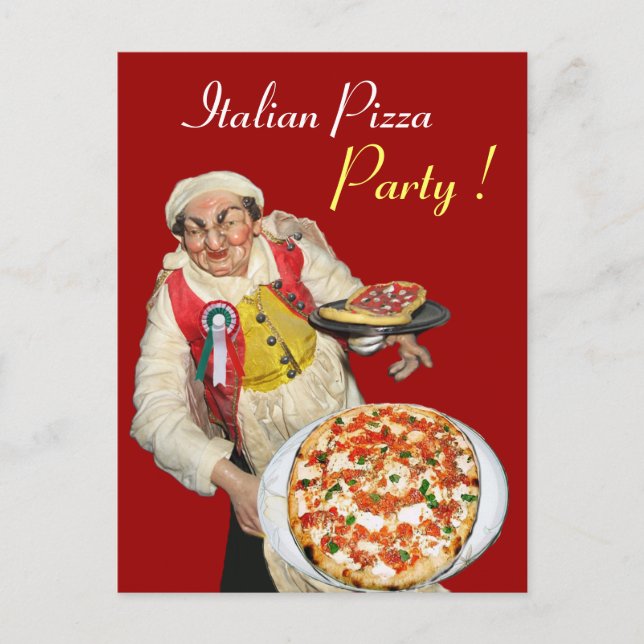 ITALIENISCHES PIZZA-PARTY Rotes Rezept Postkarte (Vorderseite)