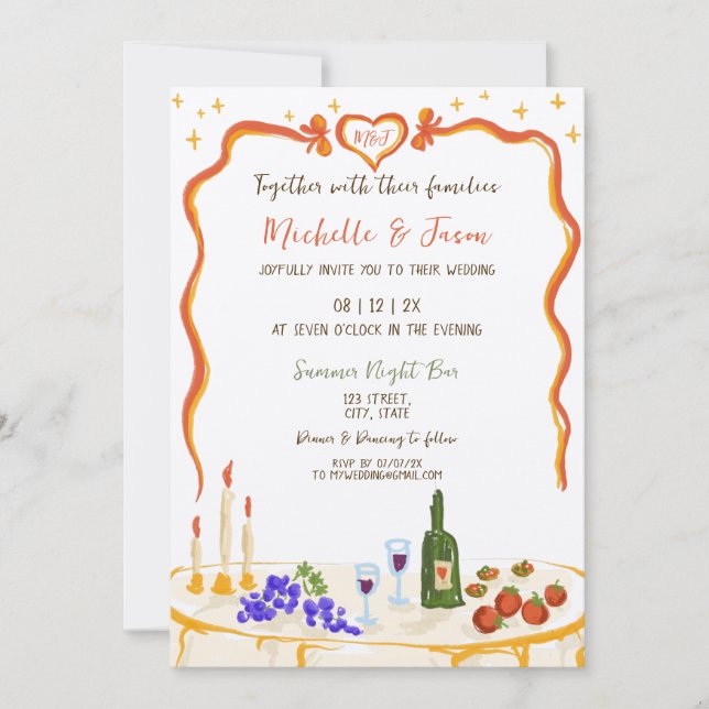 Italienisches Quirky Whimsical Fun Hand Drawn Bow  Einladung (Vorderseite)