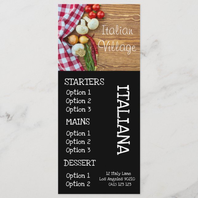 Italienisches Restaurantpizza-Abendessenmenü Menükarte (Vorderseite)