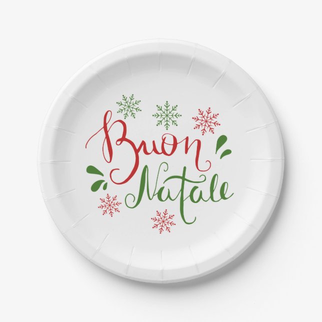 Italienisches Rotes Grün frohe Weihnachten Pappteller (Vorderseite)