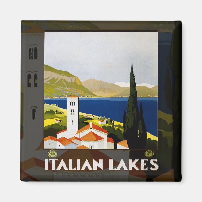 Italienisches Seen Vintage Reiseplakat Magnet (Vorne)