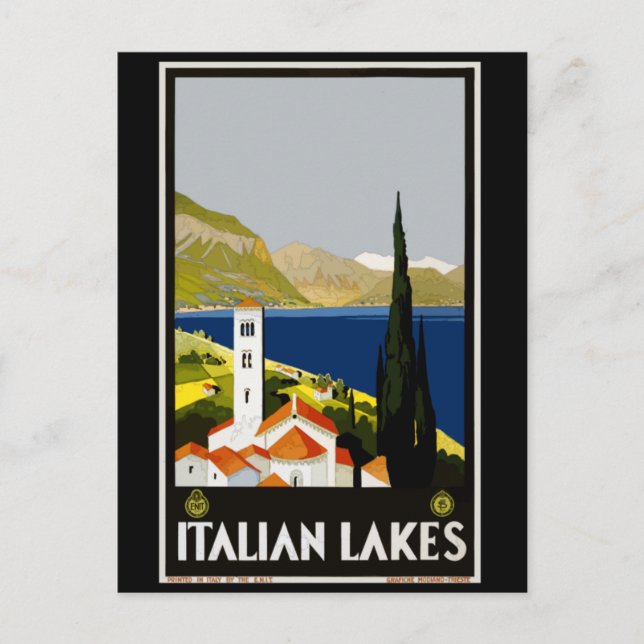 Italienisches Seen Vintage Reiseplakat Postkarte (Vorderseite)