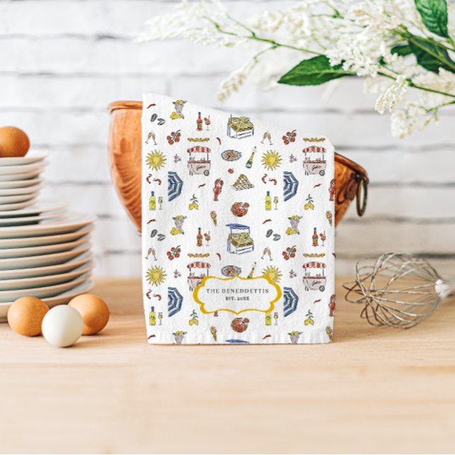 Italienisches Sommerdoodle Monogram Teetuch Geschirrtuch (Von Creator hochgeladen)