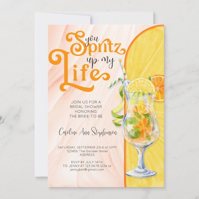 Italienisches Style Aperol Spritz Cocktail Brautpa Einladung (Vorderseite)