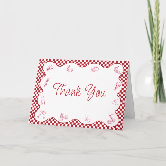 Italienisches Themed Red Checkered Brautparty Dankeskarte (Vorderseite)