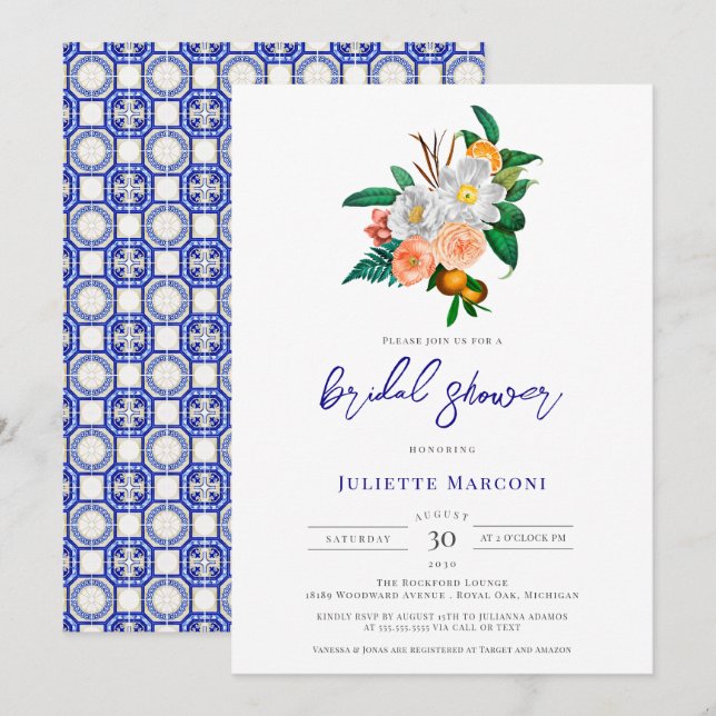 Italienisches Tile Mediterranes Brautparty Einladung (Vorne/Hinten)
