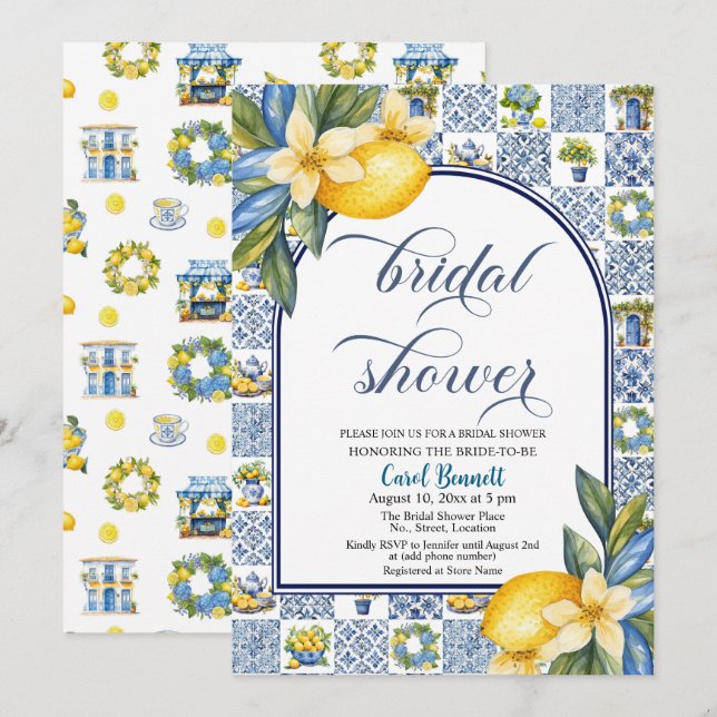 Italienisches Tiles Lemon Theme Summer Brautparty Einladung (Vorne/Hinten)