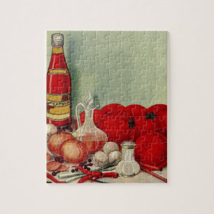 Italienisches Vintage-Essen Tomate Zwiebeln Paprik