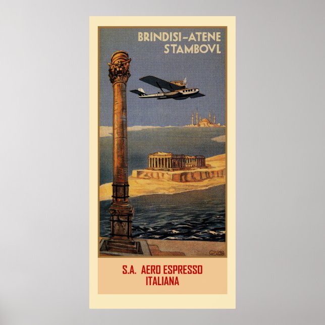 Italienisches Vintages Flugzeug und Brindisi Istan Poster (Vorne)
