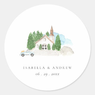 Italienisches Wasserfarbenhaus Hochzeitsadresse Runder Aufkleber