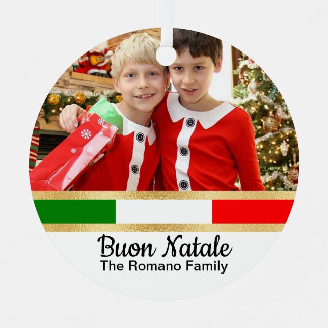 Italienisches WeihnachtsFoto Buon Natale Ornament Aus Metall (Vorderseite)