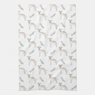 Italienisches Windhund-Creme-Muster mit Namen Geschirrtuch