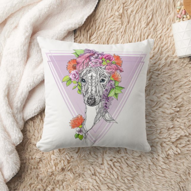 Italienisches Windhund-Peitschenportrait Blume Art Kissen (Decke)