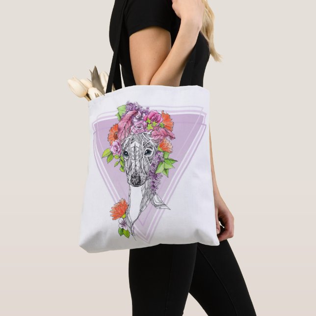 Italienisches Windhund-Peitschenportrait Blume Art Tasche (Von Nahem)