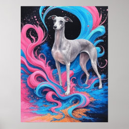 Italienisches Windhund-Zeichnung mit Wasser-Spritz Poster