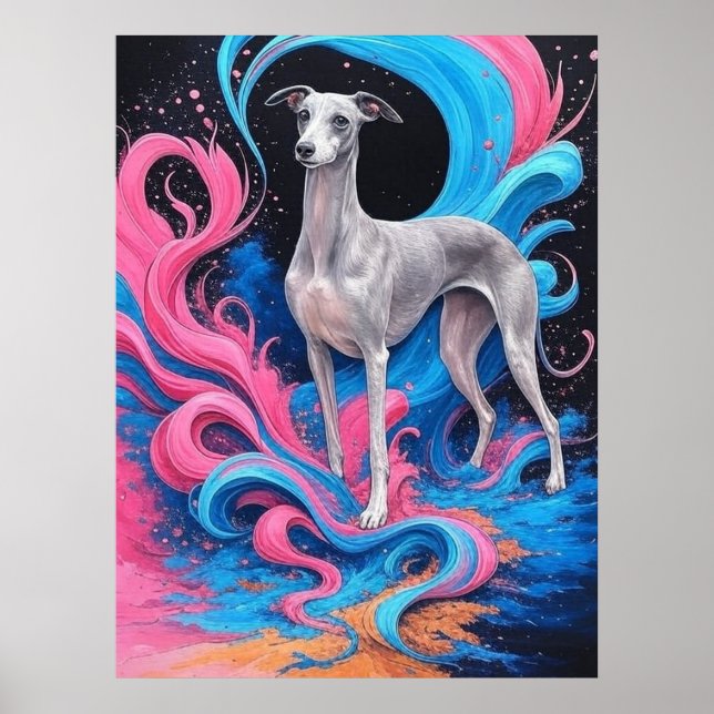 Italienisches Windhund-Zeichnung mit Wasser-Spritz Poster (Vorne)