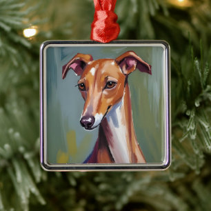 Italienisches Windspiel Hund Wasserfarbenmalerei Ornament Aus Metall