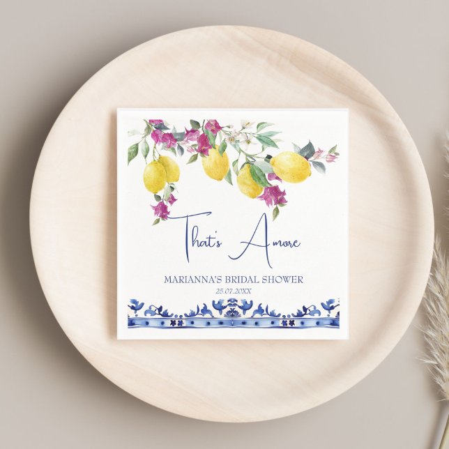 Italienisches Zitronenbougainvillea Zitrusfrüchte  Serviette (That's amore Italian lemons bougainvillea Mediterranean citrus bridal shower printed napkins)